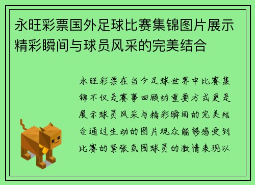 永旺彩票国外足球比赛集锦图片展示精彩瞬间与球员风采的完美结合